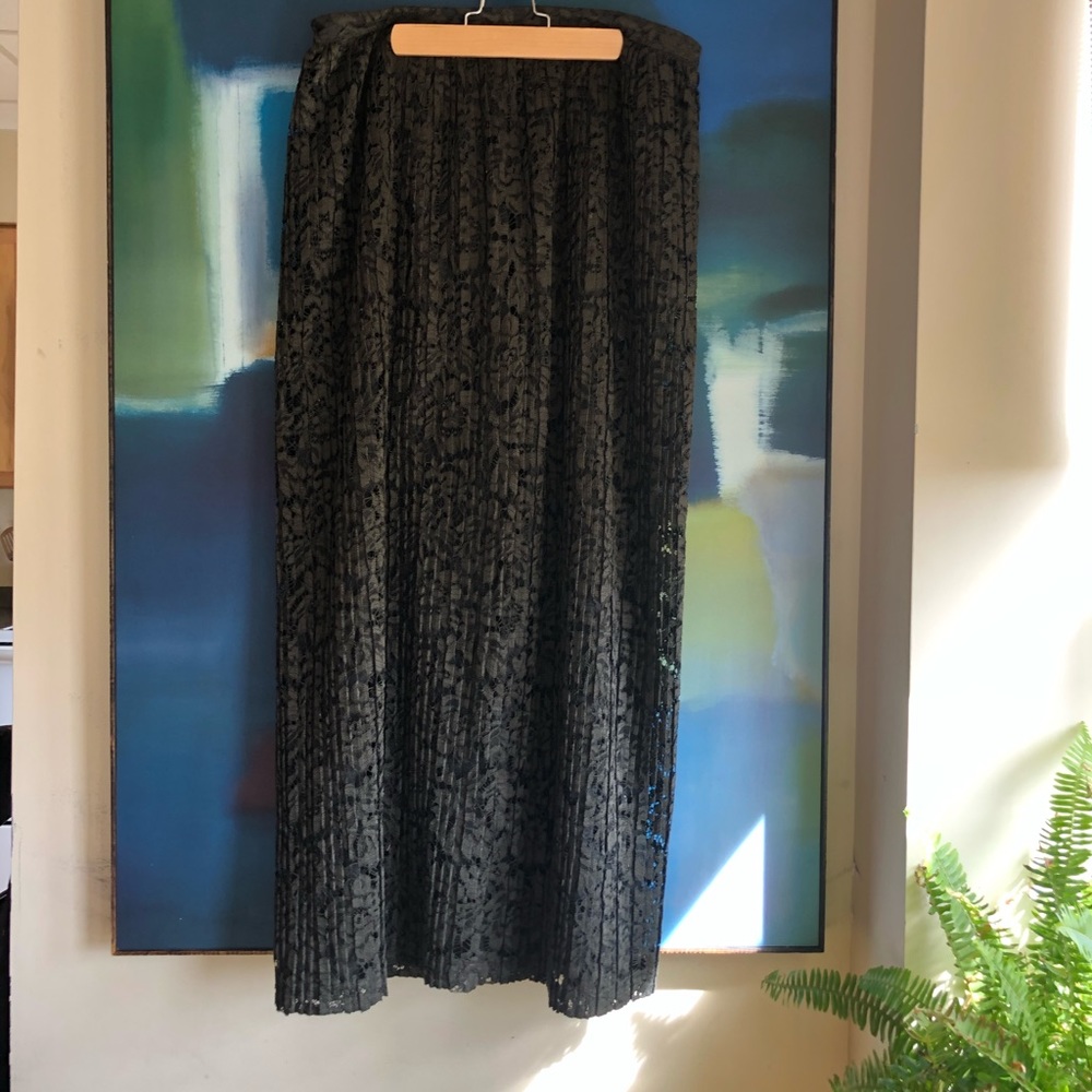 Banana Republic green pleated lace maxi skirt